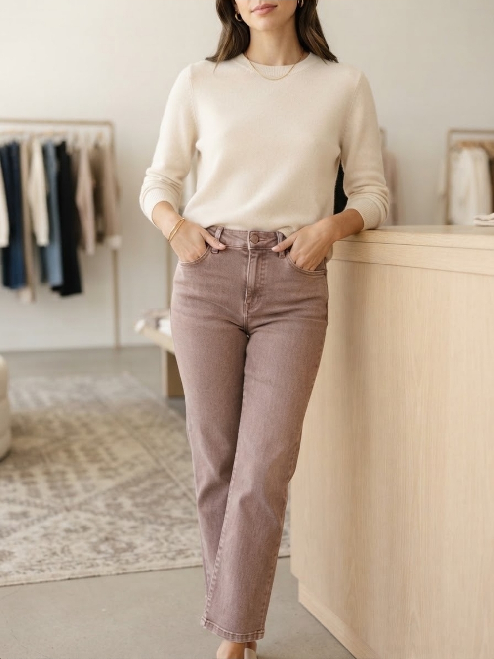 Dear John Blaire Warm Taupe/Mauve Petite Straight Leg Jeans 27P
